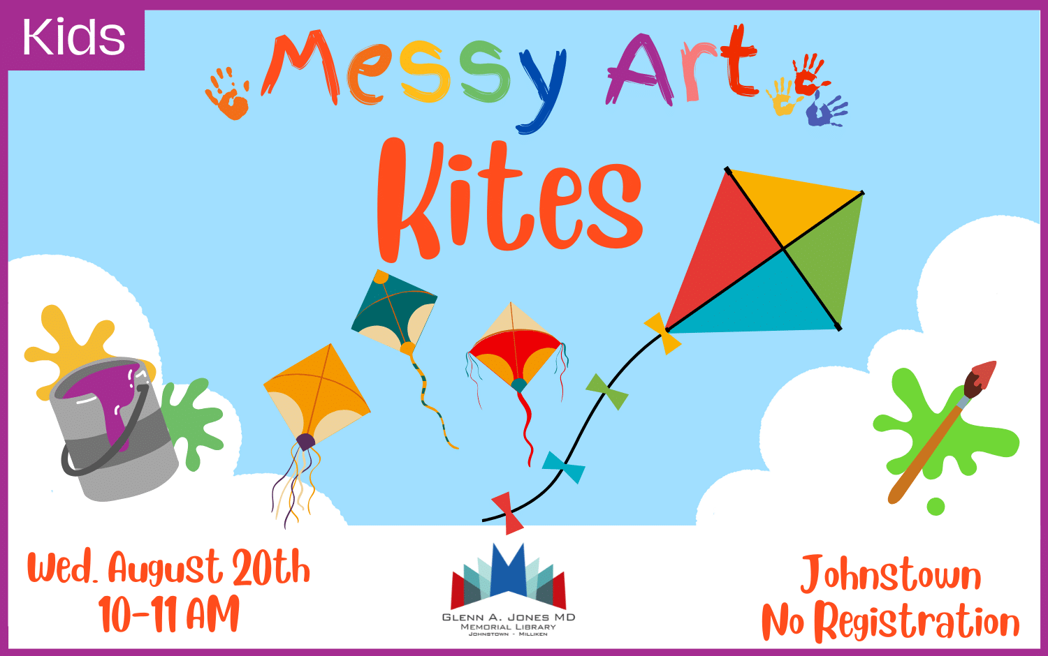Kite Messy Art in Johnstown on August 20th @ 10am.