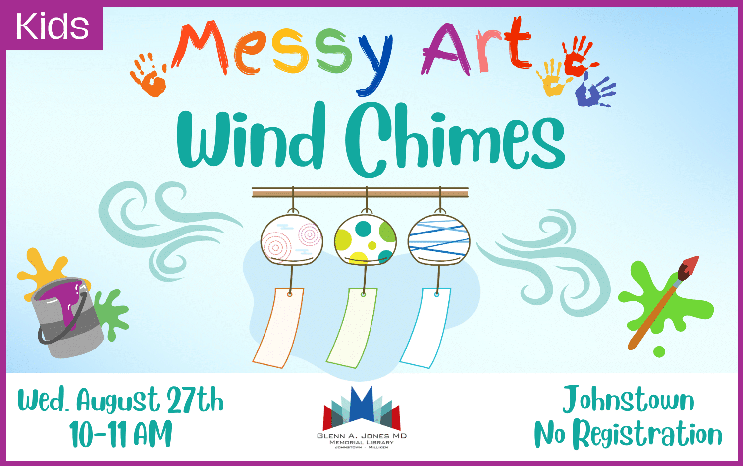Wind Chime Messy Art. Wednesday, August 27th @ 10am.