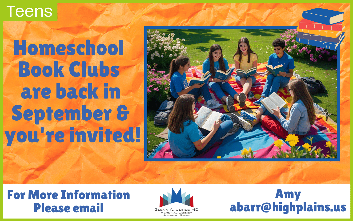 Homeschool Book Clubs are back in September & you're invited! Contact Amy: abarr@highplains.us