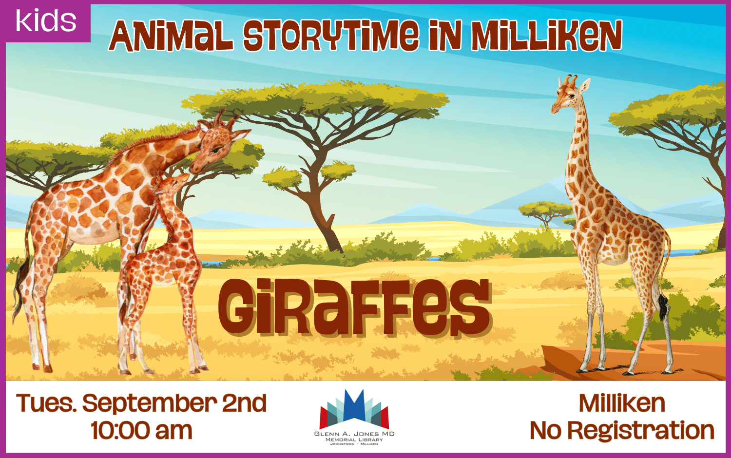 Animal Storytime in Milliken. Tuesday, September, 2nd @10am.