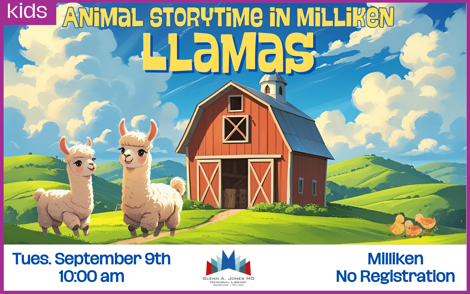 Llama Storytime in Milliken. Sept. 9th @ 10am