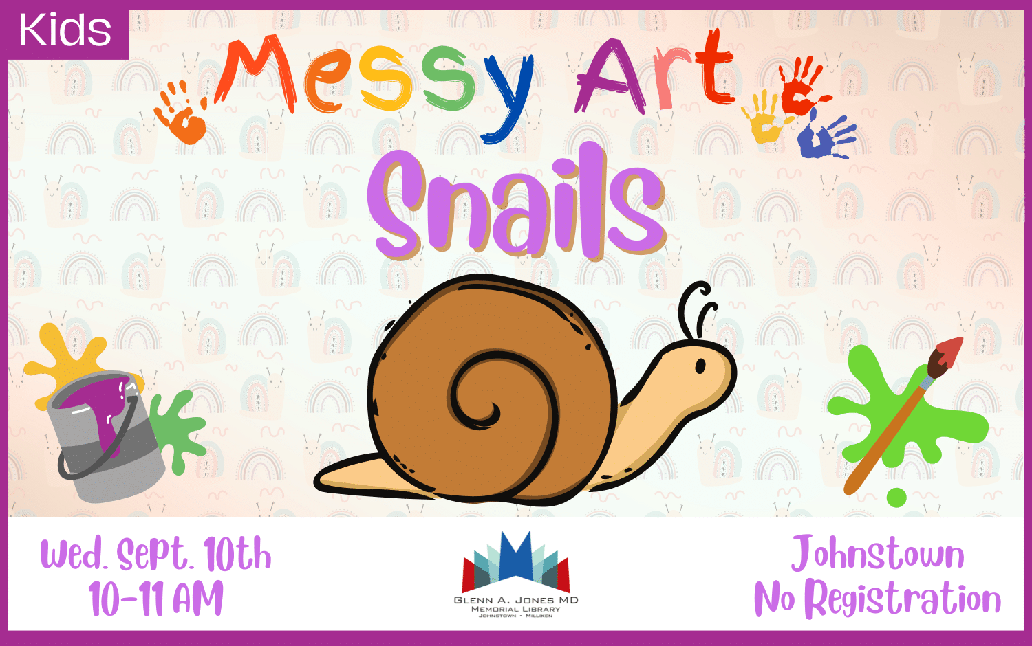 Snail Messy Art. September 10th @ 10am.