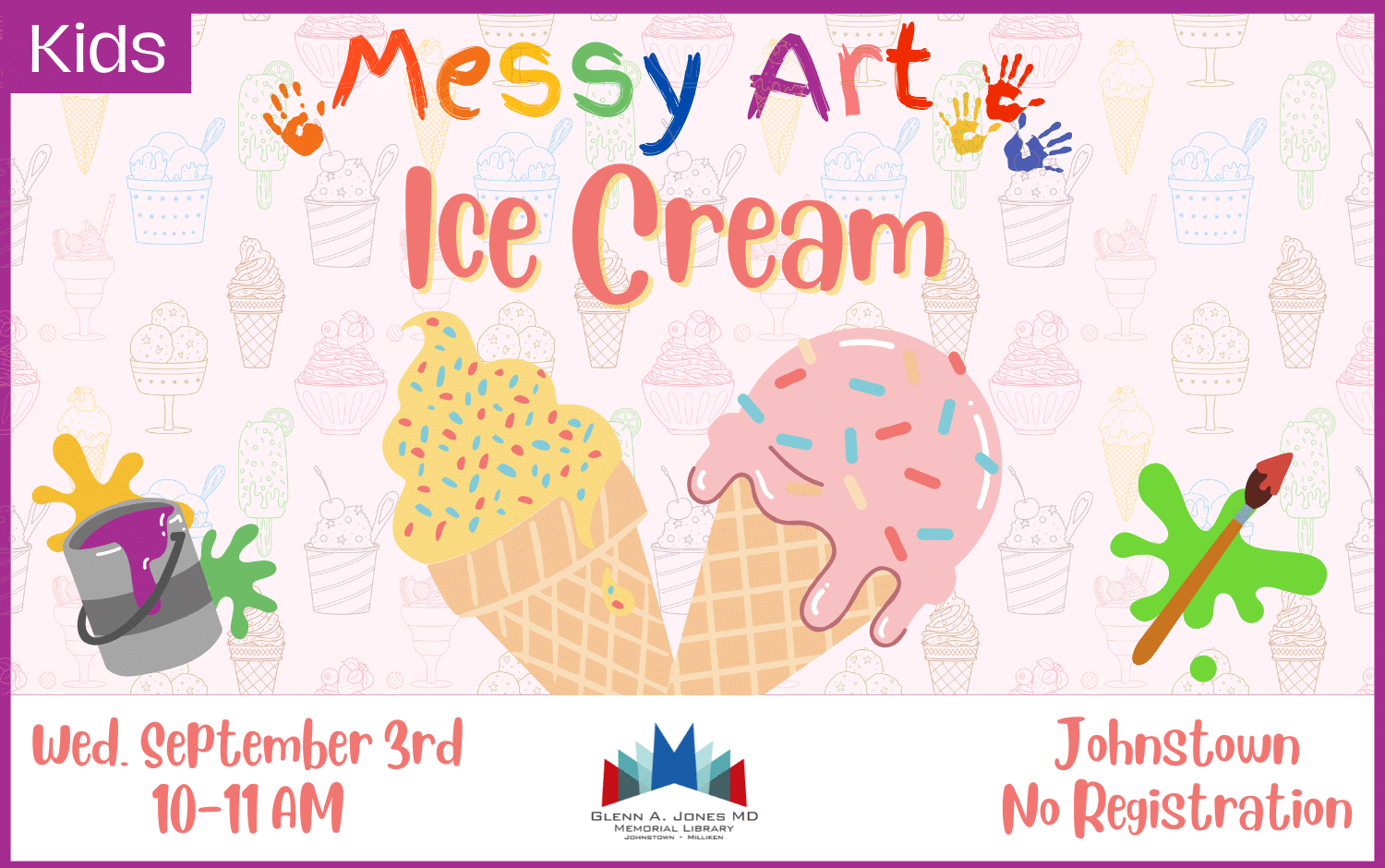 Ice Cream Messy Art. Sept. 3rd @ 10am. No Registration