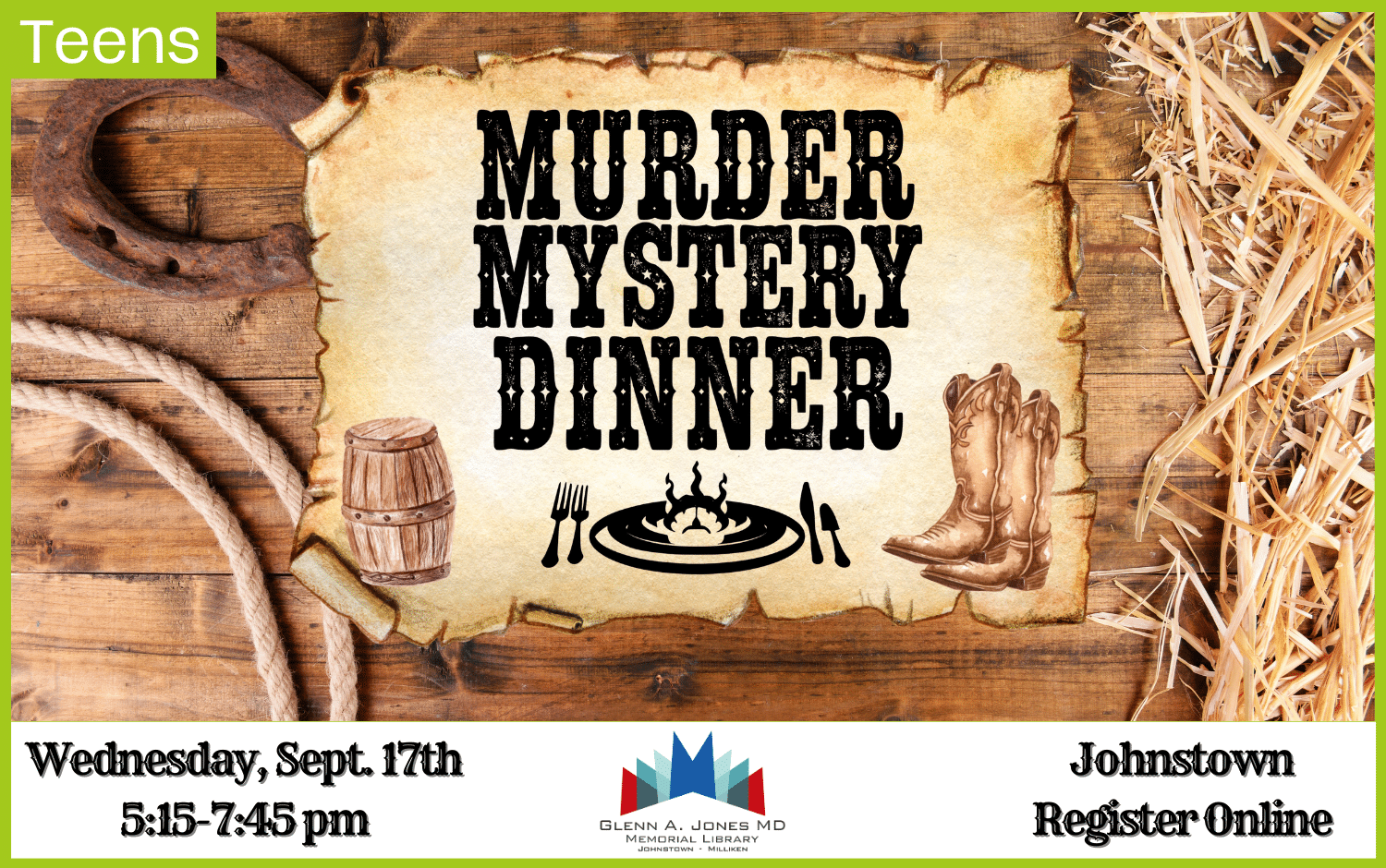 Teen Murder Mystery Dinner. September 17th @ 5:30 pm.