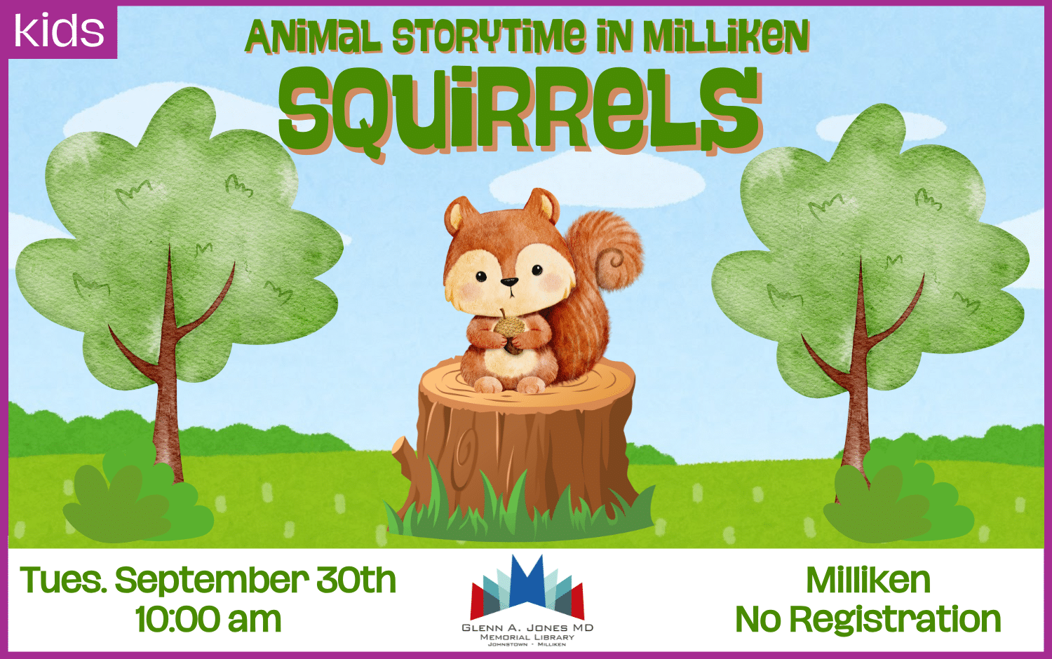 Squirrel Storytime in Milliken. September 30th @ 10am