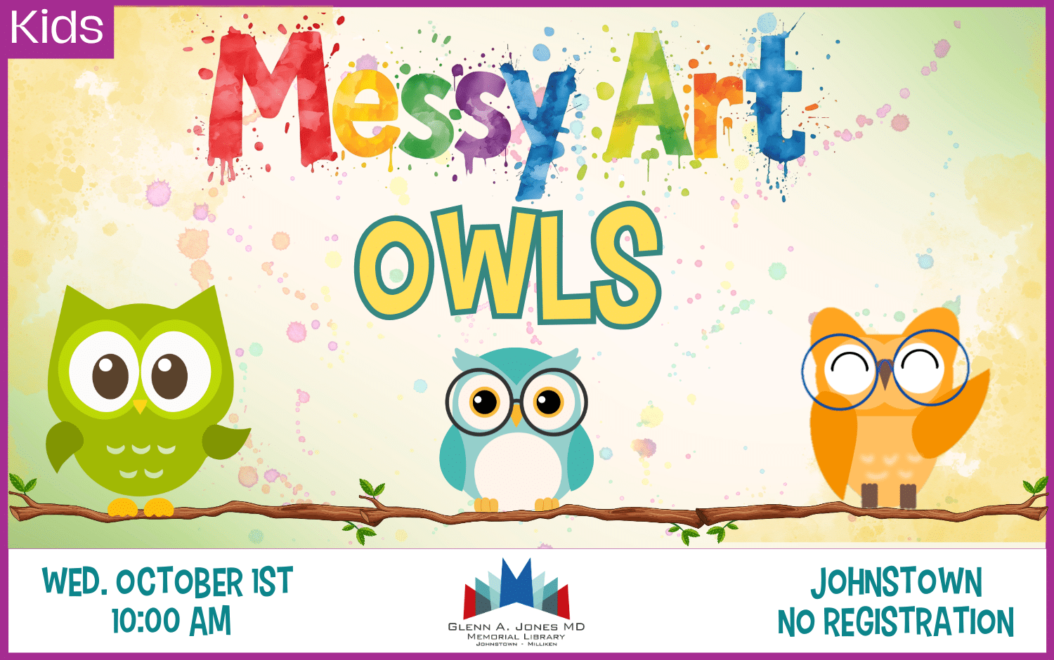 Owl Messy Art. Wednesday, October 1st @ 10am.