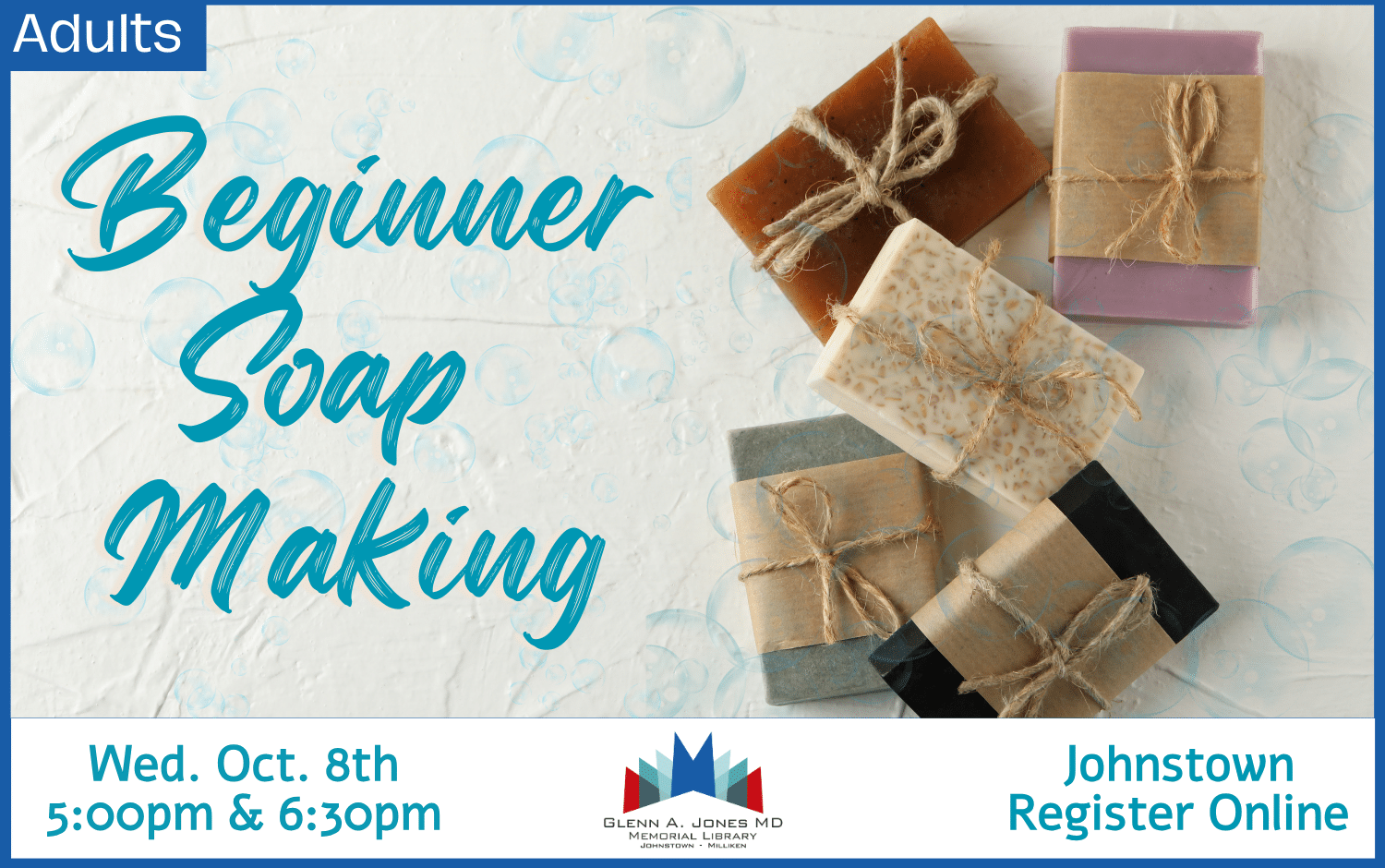 Beginner Soap Making October 8th @ 5 and 6:30 pm. Register Online.