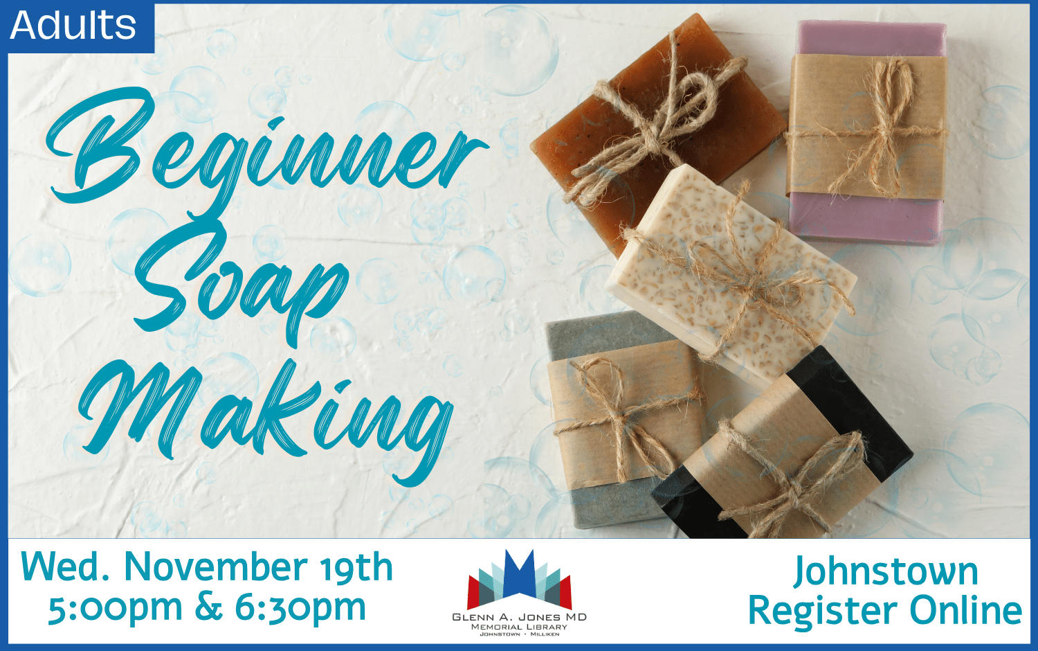 Beginning Soap Making. November 19th @ 5pm and 6:30 pm. Register Online.