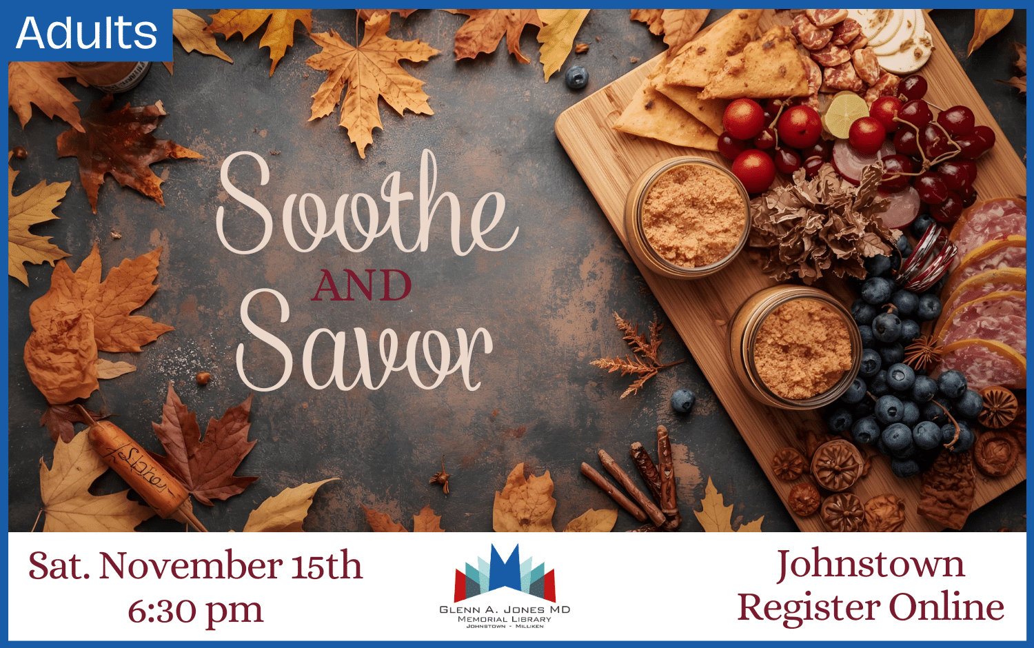 Learn how to put together a charcuterie board and make a soothing body scrub. November 15th @ 6:30 pm.