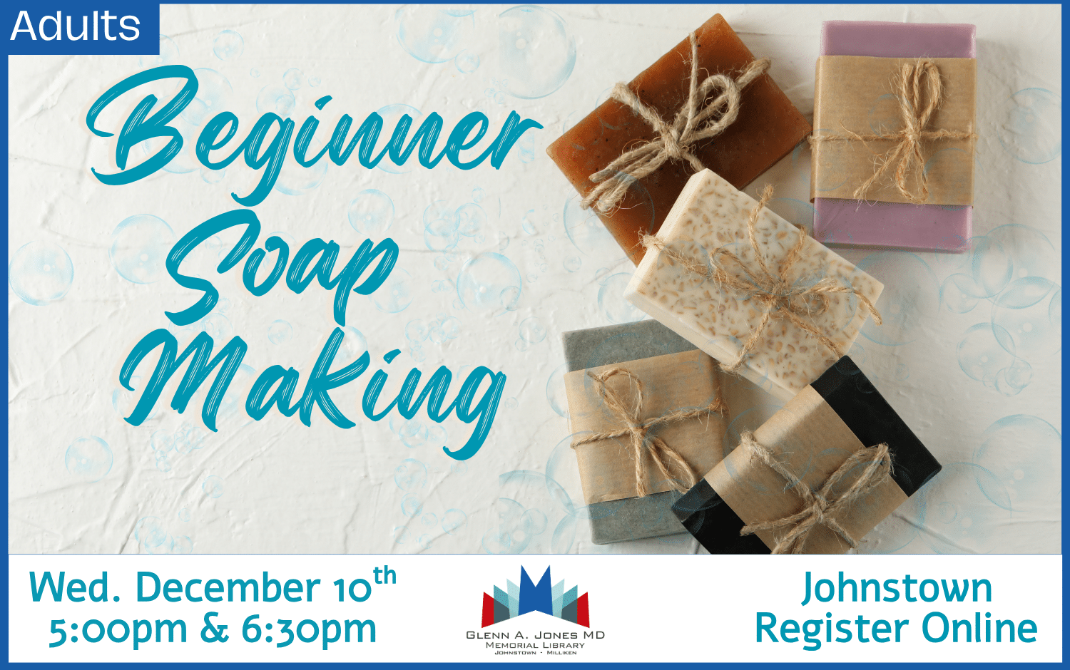 Beginning Soap Making. December 10th @ 5pm and 6:30 pm. Register Online