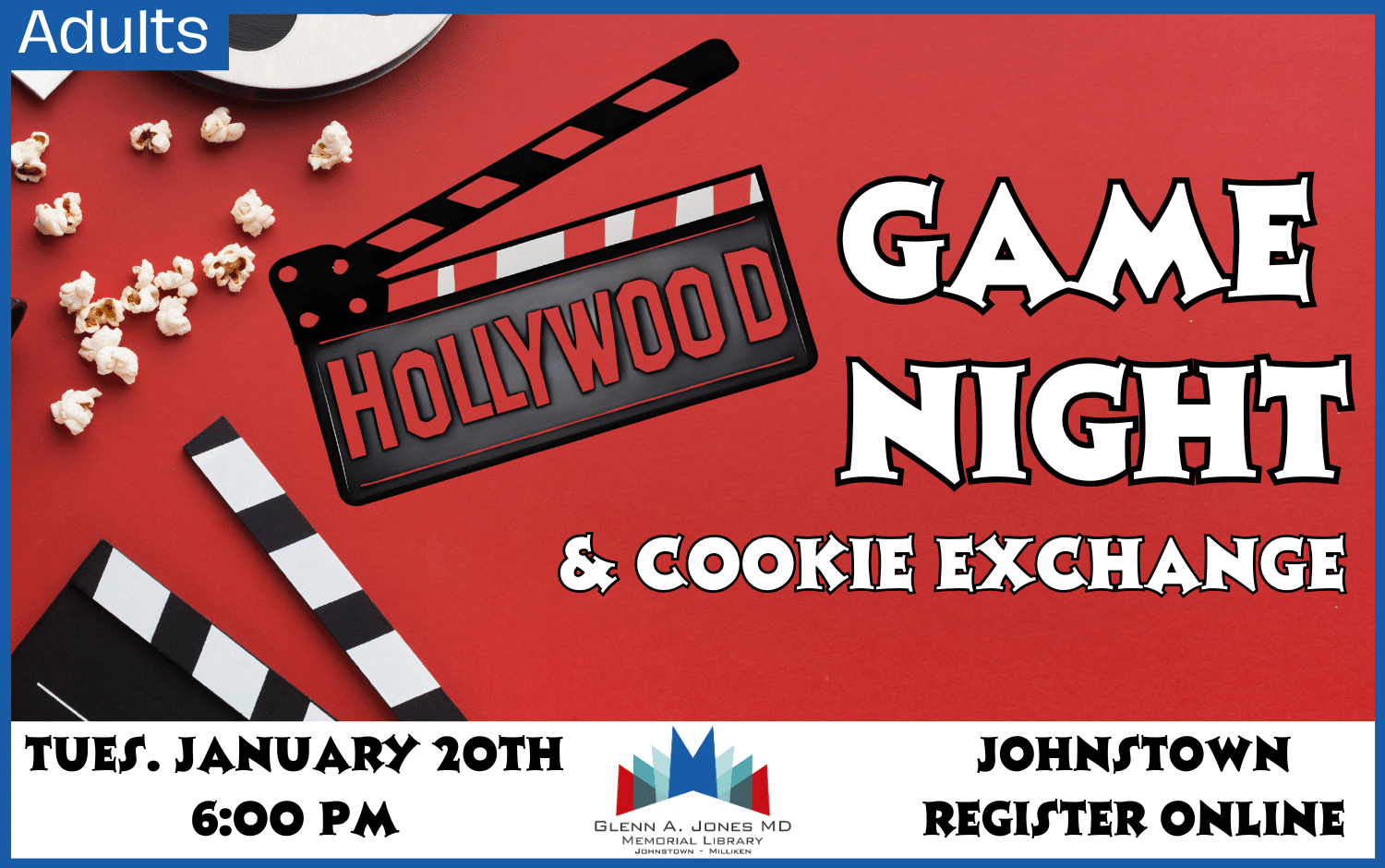 Game Night and Cookie Exchange. January 20th @ 6 pm. Register Online
