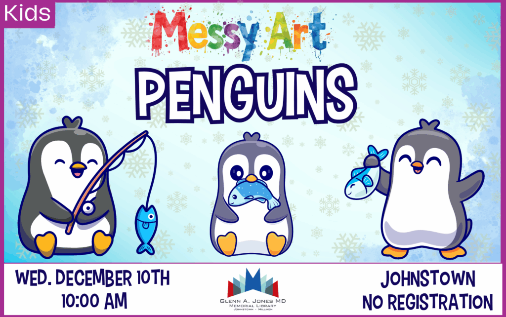 Penguin Messy Art. December 10th @ 10am. No Registration