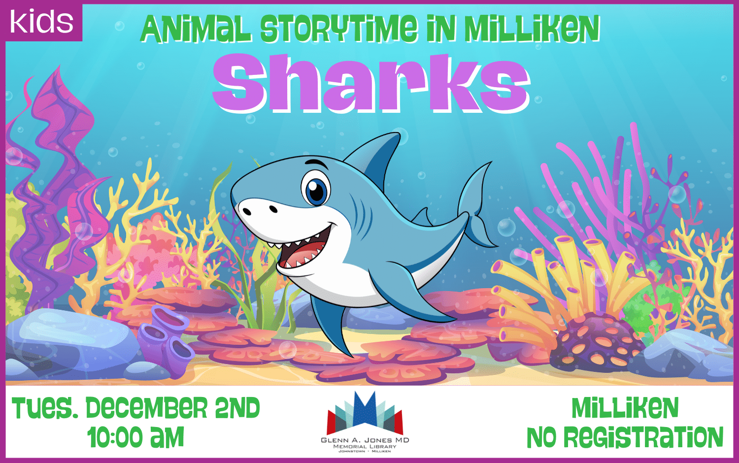 Shark Storytime in Milliken. December 2nd @ 10am.