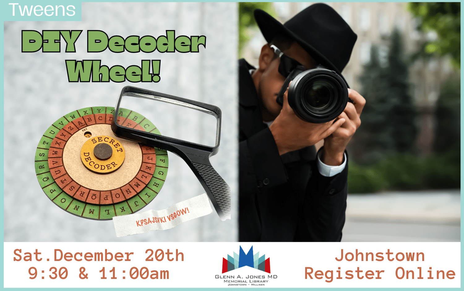 DIY Decoder Wheels. December 20th 9:30am and 11:00 am. Register Online.