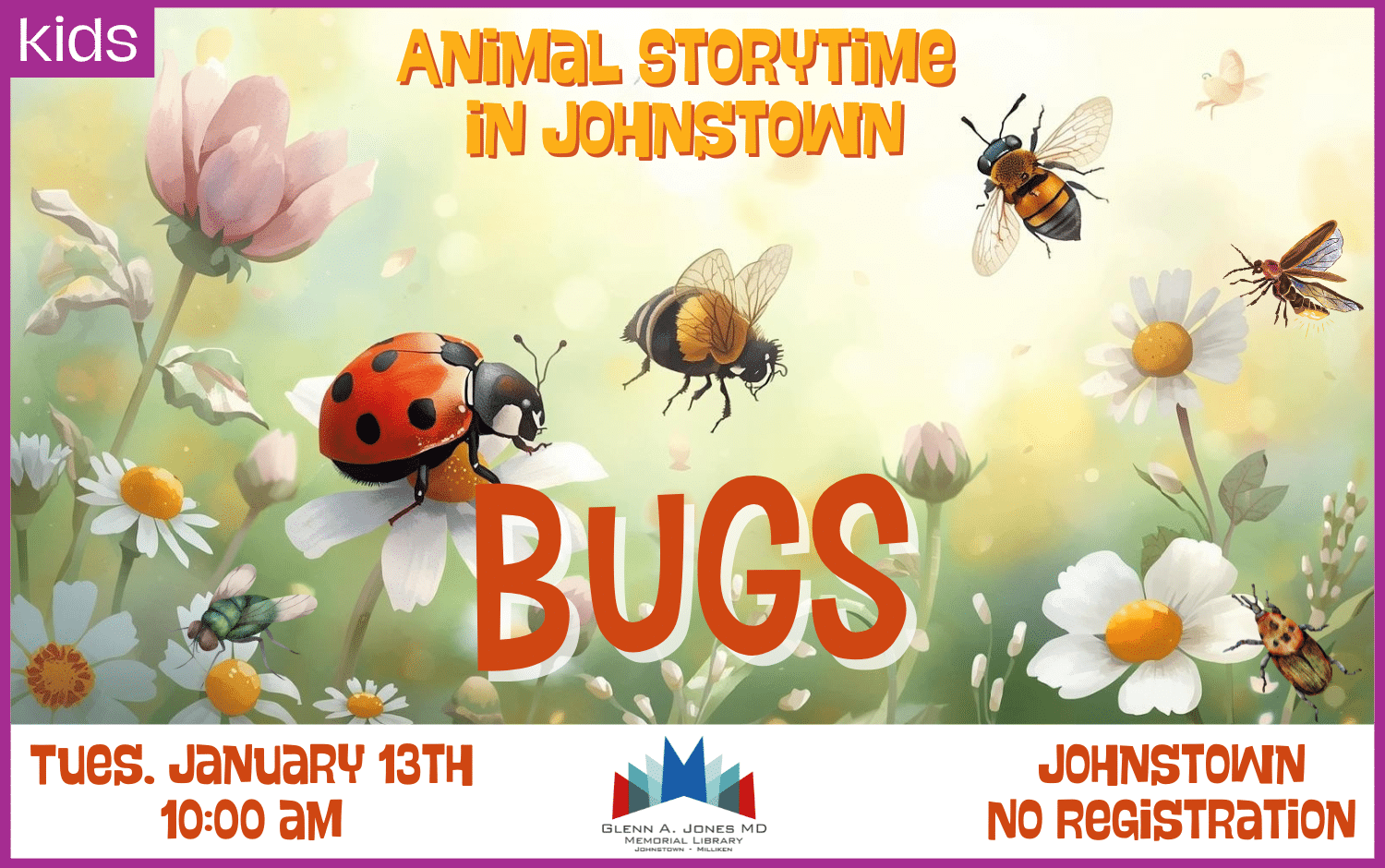 Animal Storytime: Bugs January 13th@ 10 am.