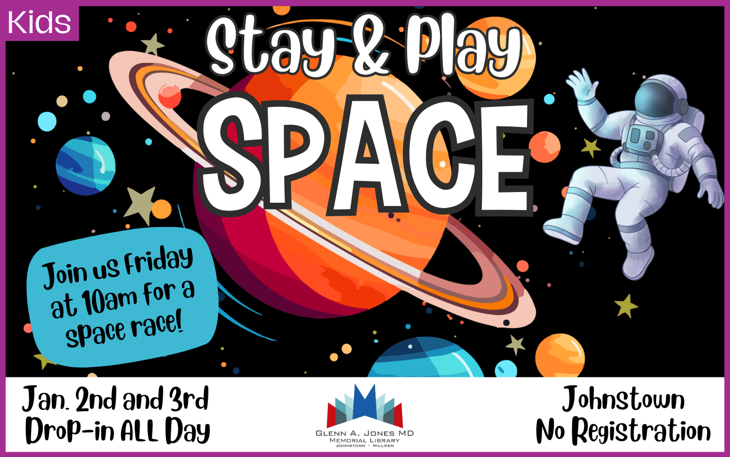 Space Stay & Play. Drop in all day Friday, the 2nd and Saturday the 3rd.