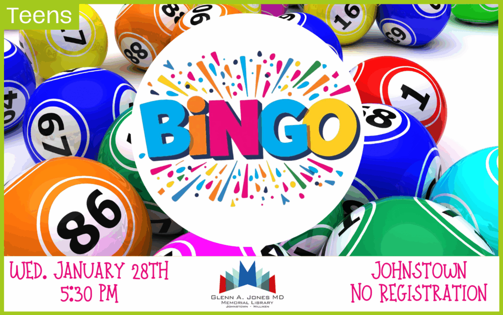 Teen Bingo. January 28th @ 5:30 pm. No Registration.