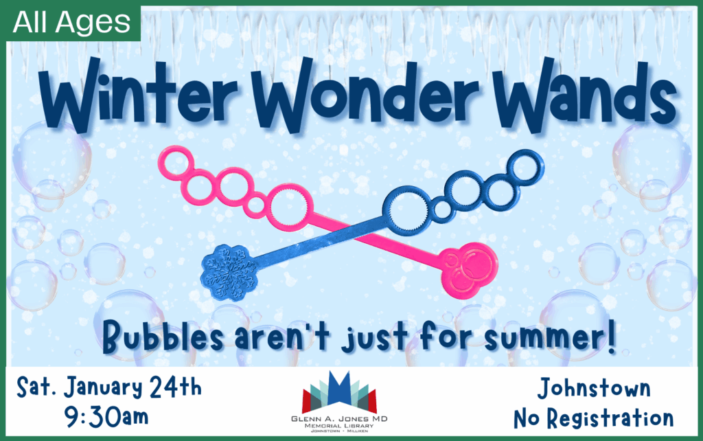 Make Winter Wonder Wands in the Makerspace. January 24th. 9:30 am. All Ages.