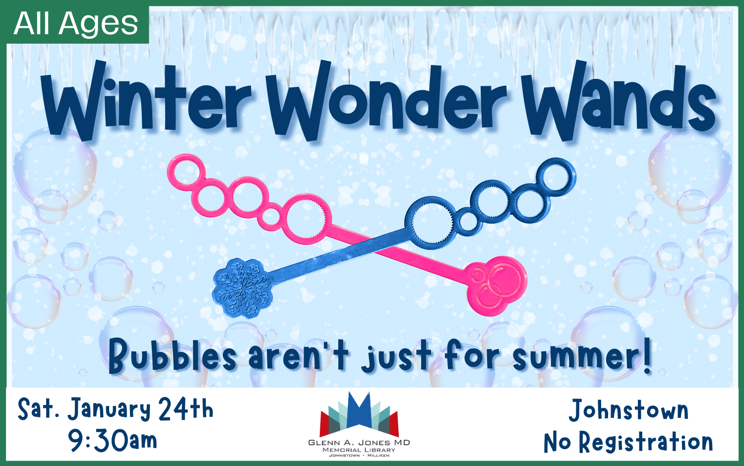Make Winter Wonder Wands in the Makerspace. January 24th. 9:30 am. All Ages.