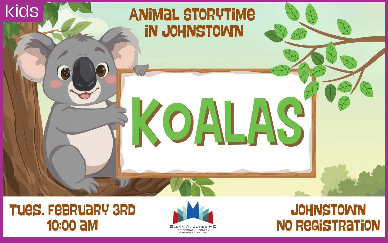 Koala Storytime in Johnstown. February 3rd @ 10am.