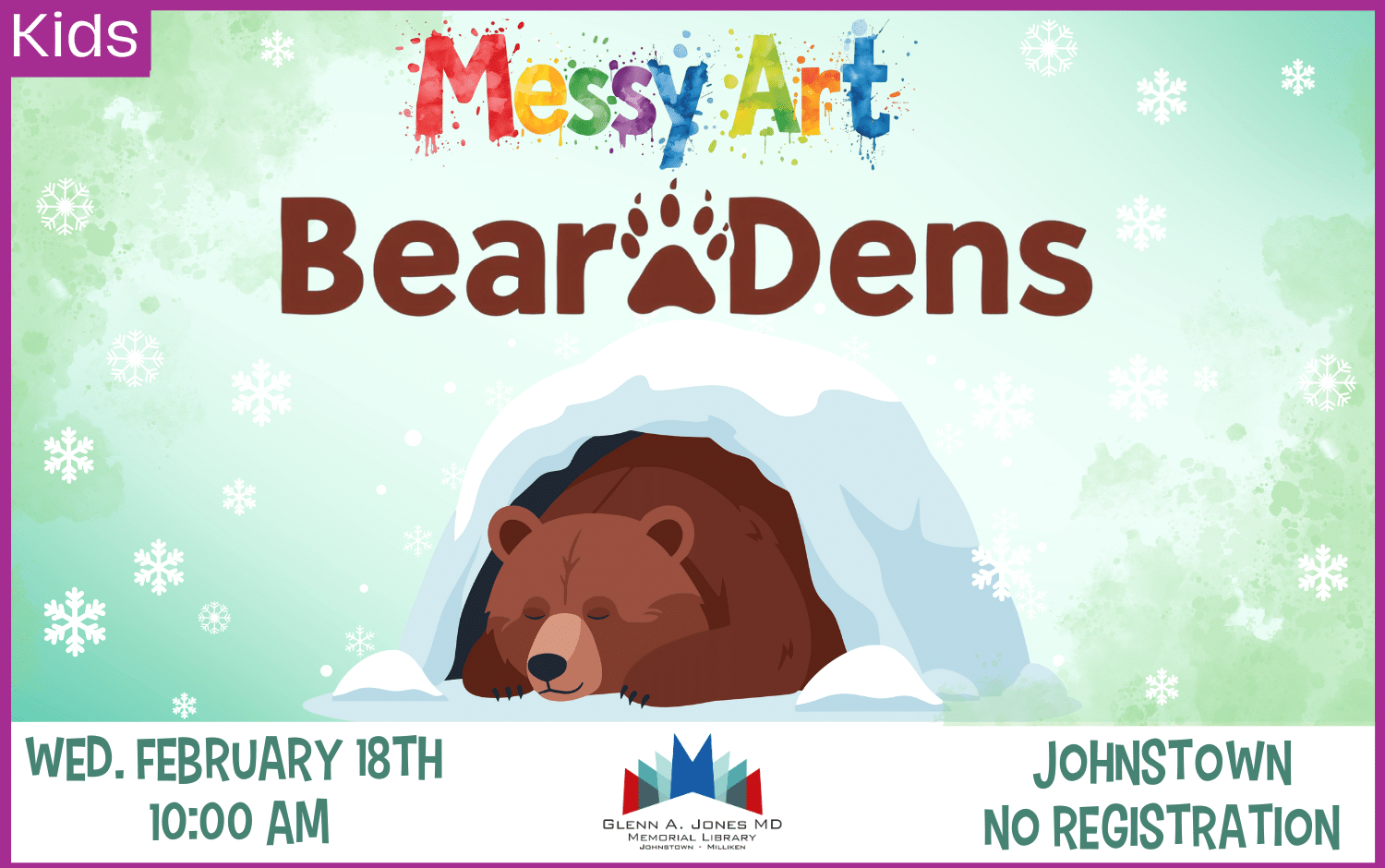 Bear Dens Messy Art. February 18th @ 10am