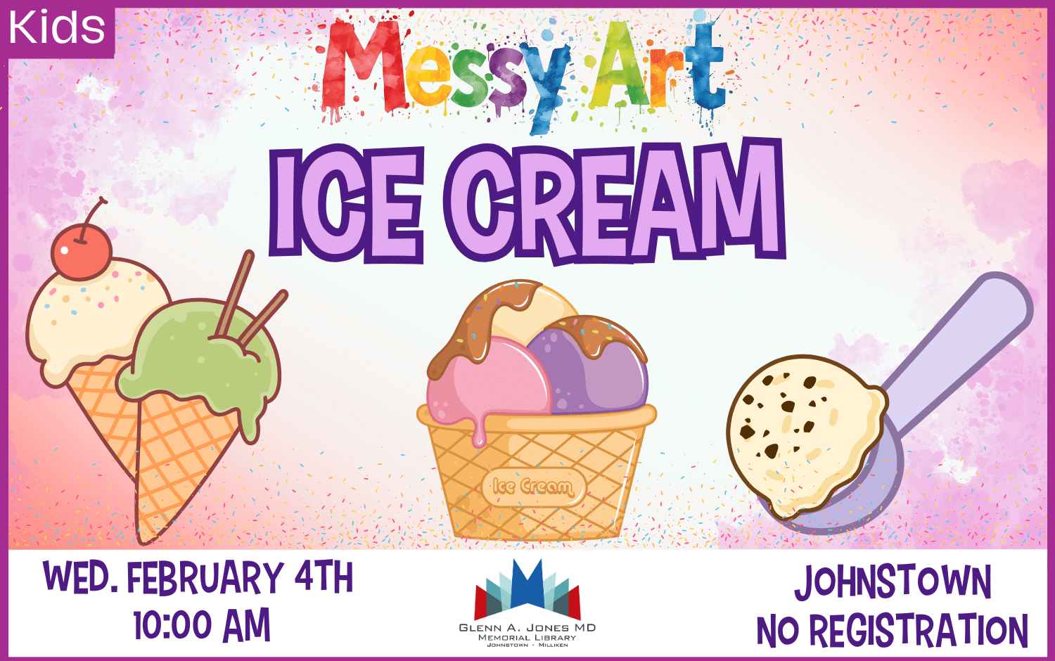 Ice Cream Messy Art Project. Wednesday, February 4th @ 10 am.