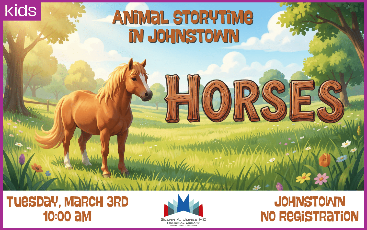 Horses Storytime in Johnstown. March 3rd @ 10am.