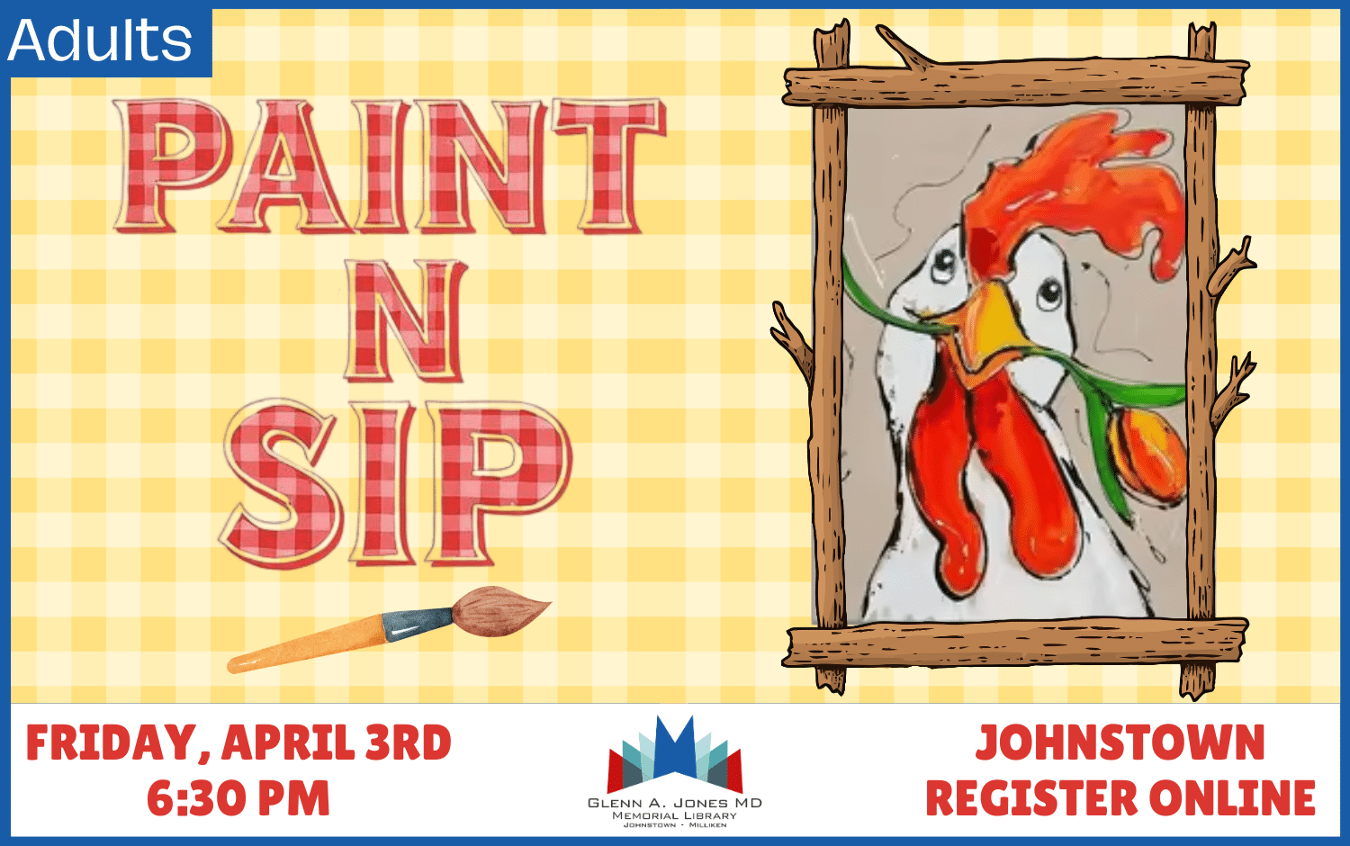 Paint 'n Sip. April 3rd. Register Online.