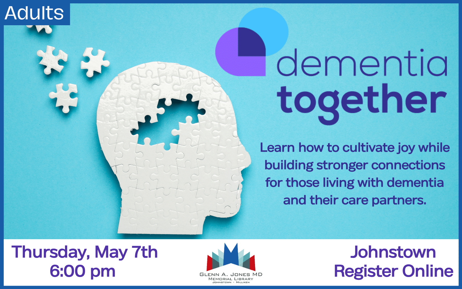 Dementia Together. May 7th @ 6 pm in Johnstown. Register Online
