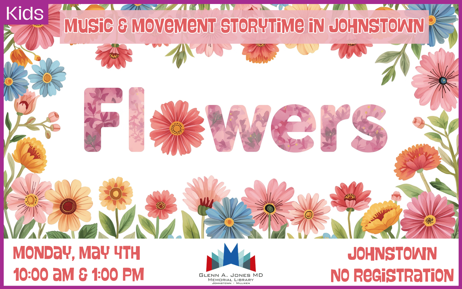 Music and Movement Storytime in Johnstown. May 4th @ 10am and 1pm.