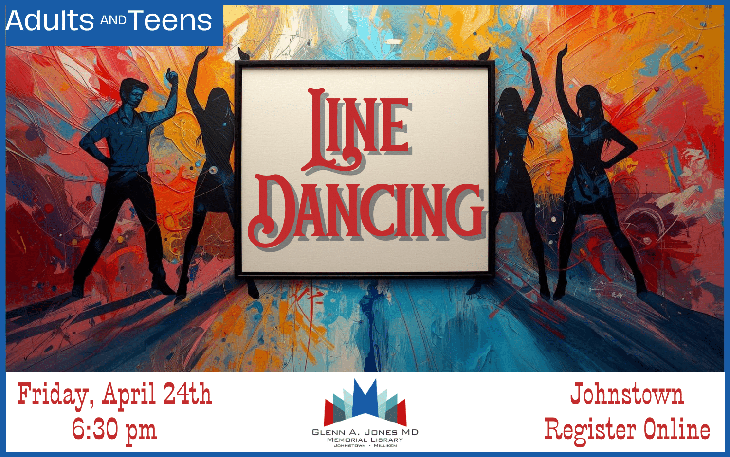 Line Dancing at the Library. April 24th @ 6:30 pm. Register Online.