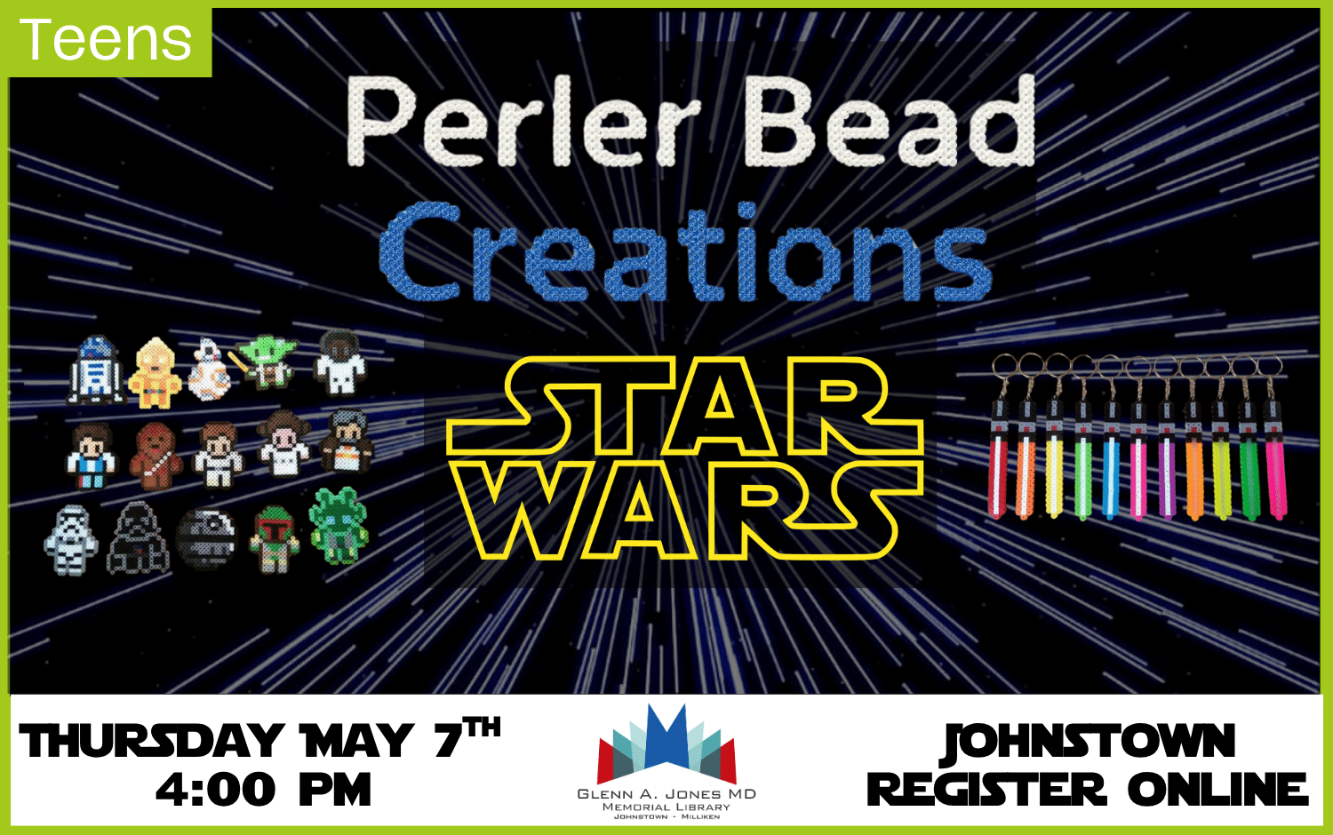 Star Wars Perler Bead Creations. May 7th @ 4 pm. Register Online