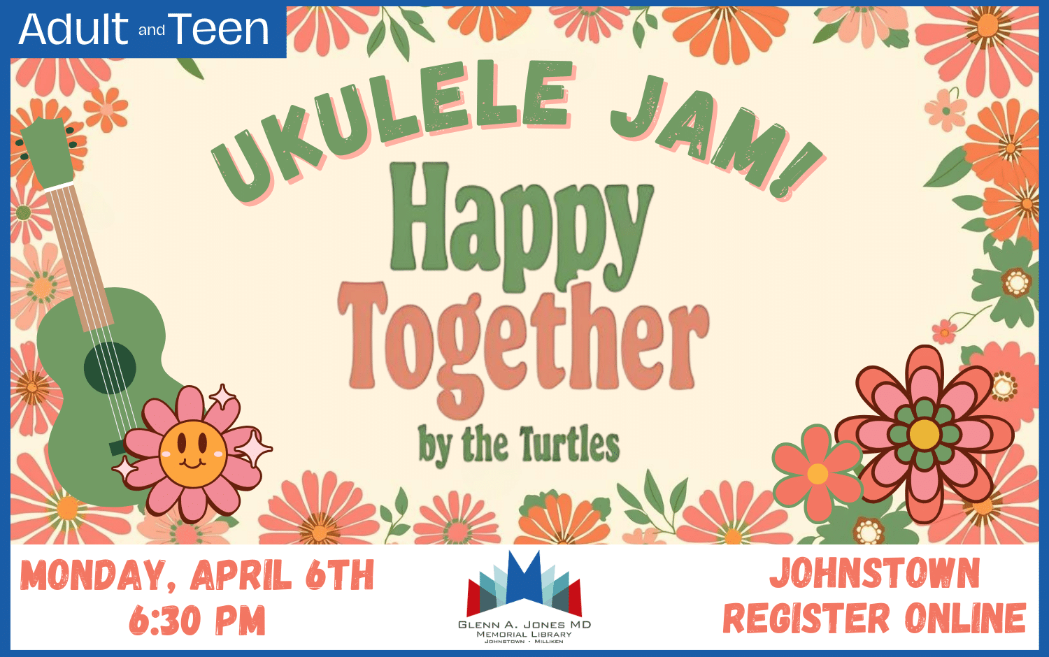 Ukulele Jam. April 6th @ 6:30 pm. Register Online